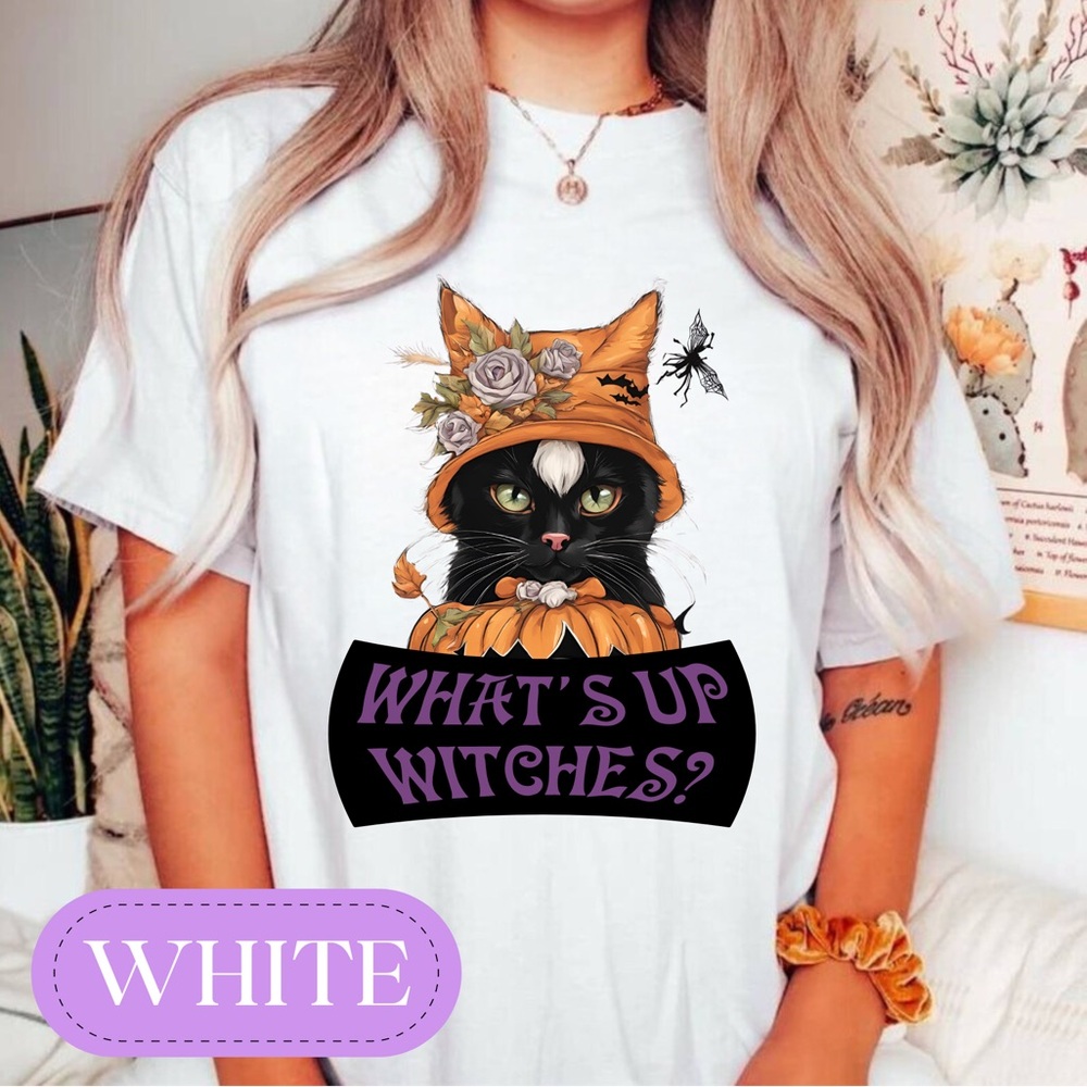 Halloween Black Cat Shirt, Cute Ghost Shirt, Womens Halloween Shirt